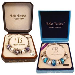 Two - NEW Bella Perlina Crystal Glass Bead and Charm, Dangle Bracelet